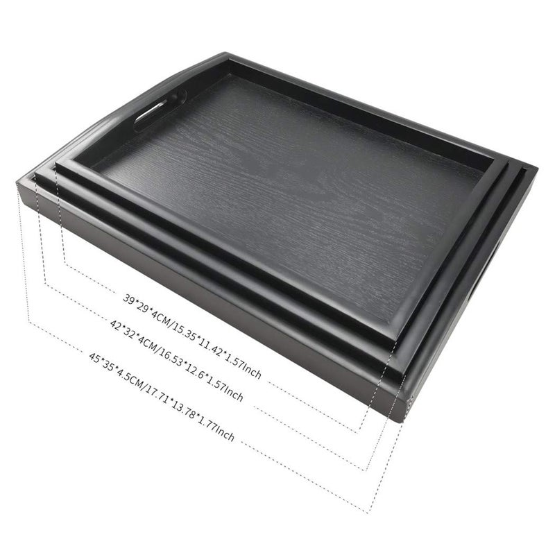 DILLMAN Serving Tray Large Black Wood Rectangle Food Tray Butler Tray Breakfast Tray with Handles (Medium) - Image 3